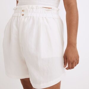 Madewell Linen Blend Paper Bag Shorts Size L Pull On Stretch Waist Ivory